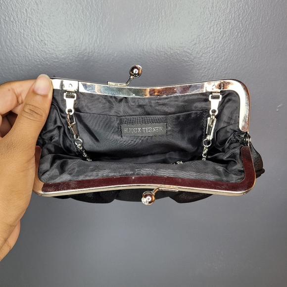 Vintage Romantic Black Satin Evening Handbag / Clutch by Bijoux Terner - Picture 2 of 5